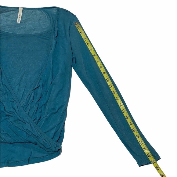 GILLIO Teal Blue Drapey Surplice Faux-Wrap Long Sleeve Blouse Small - Picture 8 of 12